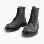 Heavenly Feet JUSTINA2 NEW BEE PRINT Womens Lace Up Boots Midnight side view with bee print design.