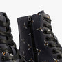 Heavenly Feet JUSTINA2 NEW BEE PRINT Womens Lace Up Boots Midnight detail view showing bee print and zipper.