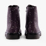 Heavenly Feet JUSTINA2 NEW BEE PRINT Womens Lace Up Boots Purple back view showing bee print design and ankle height.