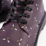 Heavenly Feet JUSTINA2 NEW BEE PRINT Womens Lace Up Boots Purple detail view showing laces and bee print design