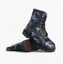 Heavenly Feet MDNGHT JUSTINA2 VIOLA VELOUR Womens Ankle Boots Midnight side view with floral pattern and chunky sole.