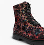 Heavenly Feet JUSTINA2 VIOLA VELOUR Womens Ankle Boots Rose Pink side view with floral pattern and black laces.