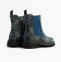 Heavenly Feet ZETA MEADOW VELOUR Womens Chelsea Boots Blue Velour back view with patterned design and blue side panels.