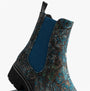Heavenly Feet ZETA MEADOW VELOUR Womens Chelsea Boots Blue Velour side view showcasing intricate floral pattern and elastic panel.