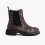 Heavenly Feet BRKVLR ZETA MEADOW VELOUR Womens Chelsea Boots Bark Velour side view showcasing intricate pattern and chunky sole.