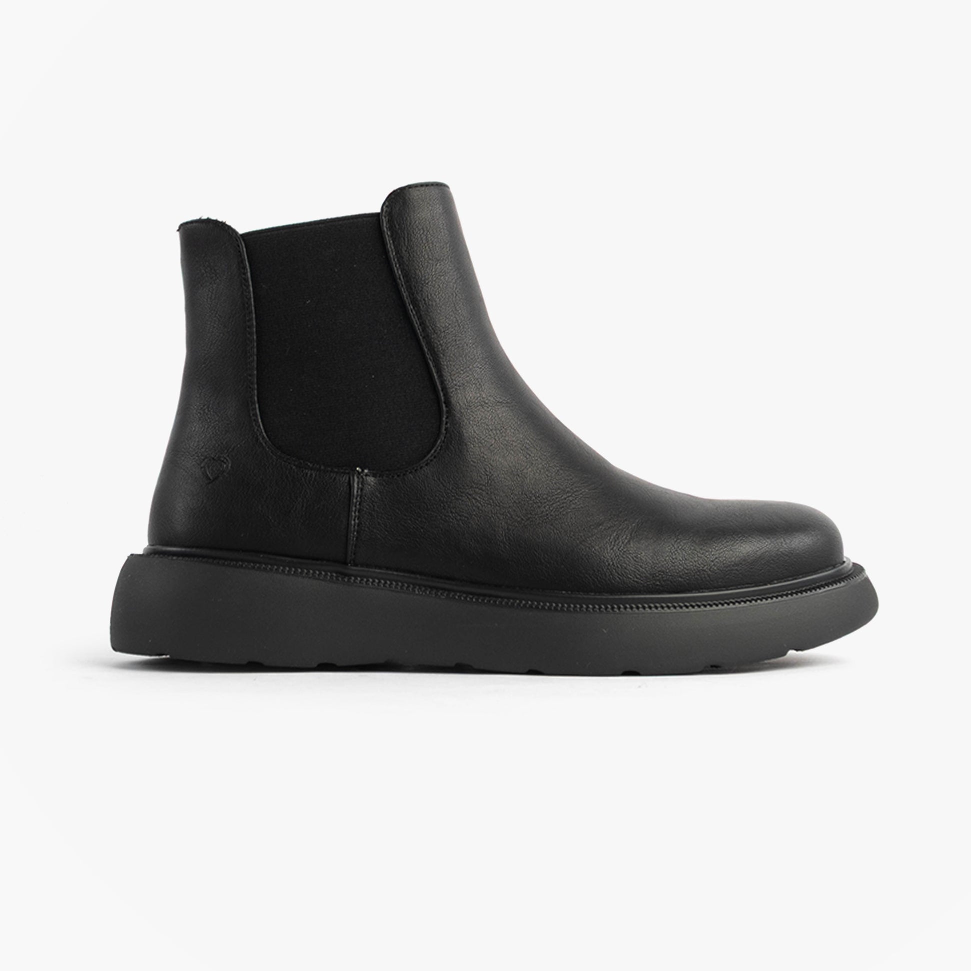 Heavenly Feet AZALEA Womens Chelsea Boots Black side view showcasing the sleek synthetic upper and EVA sole.