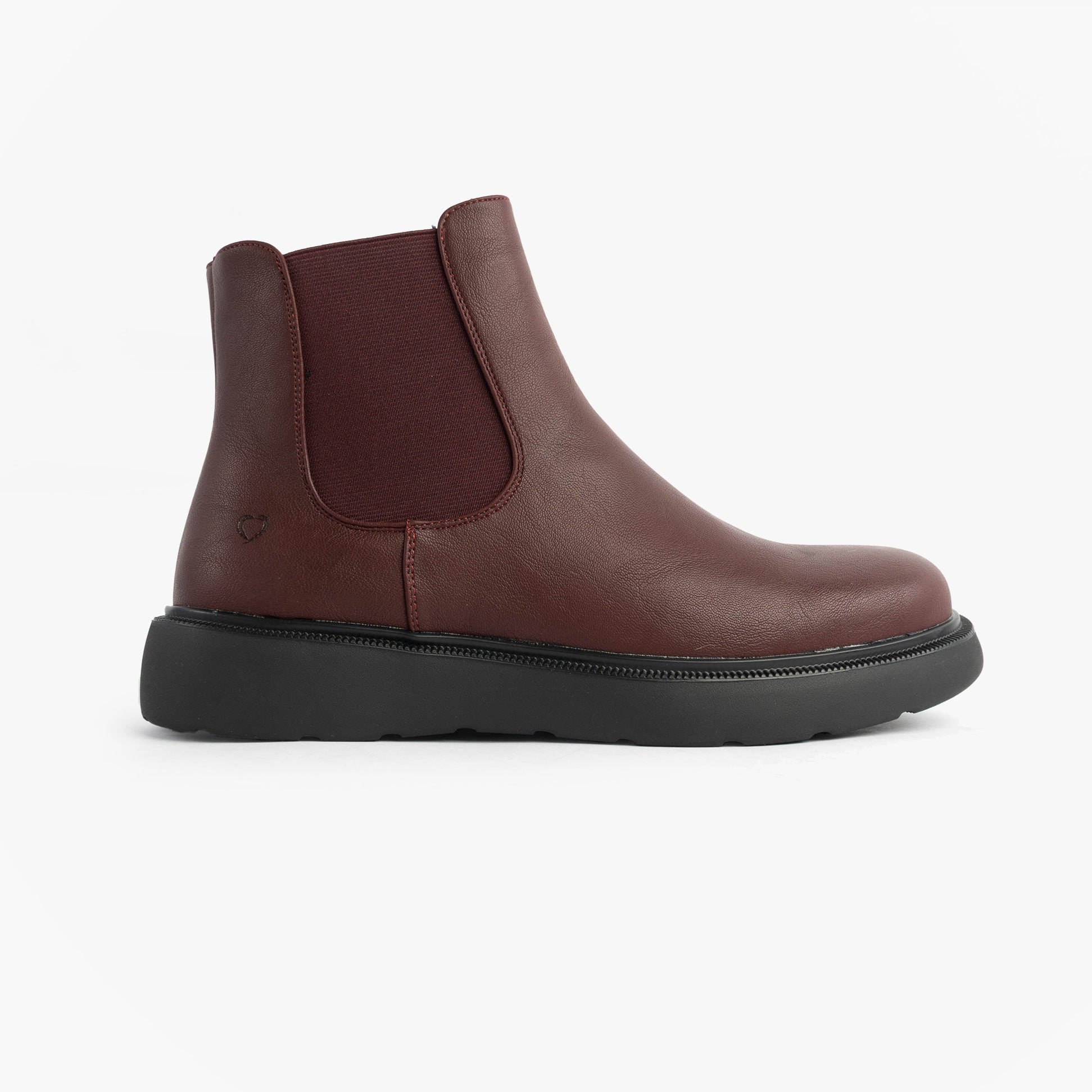 Heavenly Feet AZALEA Womens Chelsea Boots Burgundy side view showing synthetic upper and round toe design.