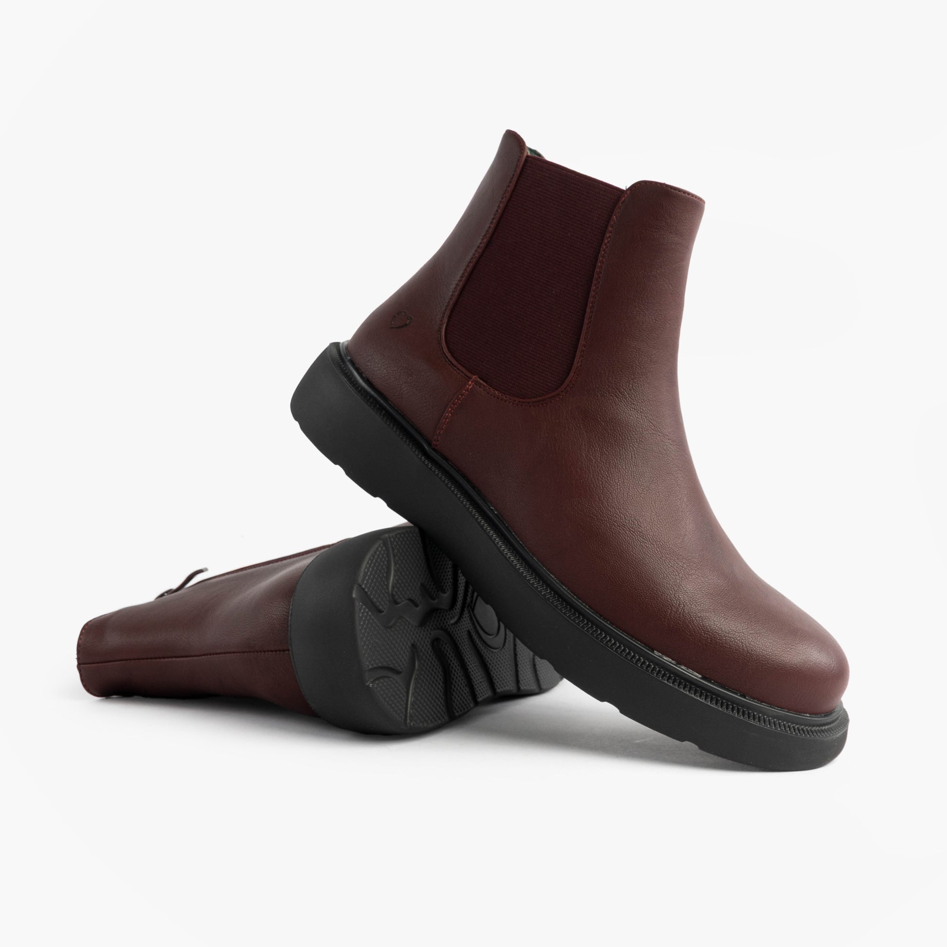 Heavenly Feet AZALEA Womens Chelsea Boots Burgundy side view showcasing synthetic upper and lightweight design.
