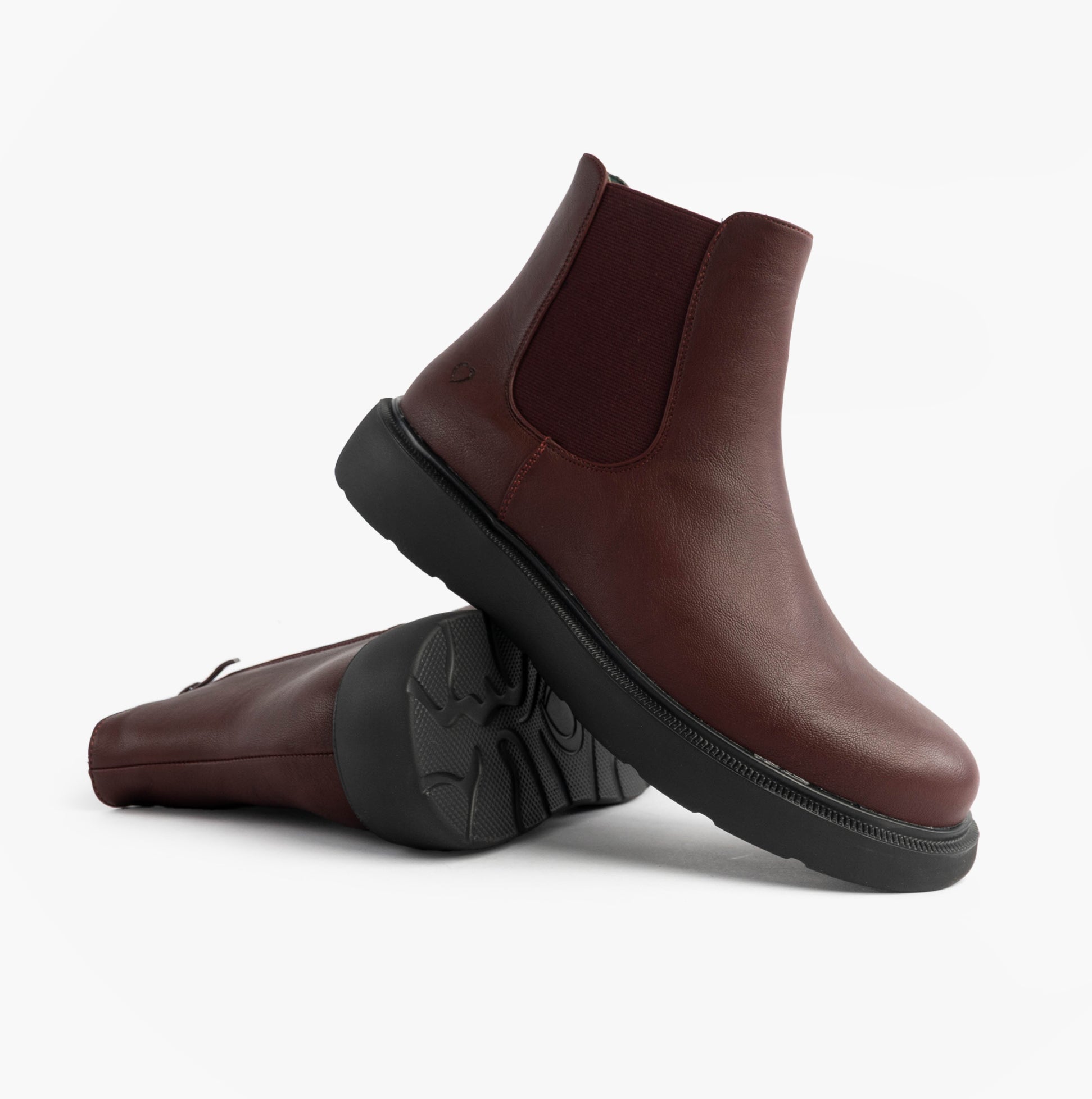 Heavenly Feet AZALEA Womens Chelsea Boots Burgundy side view showcasing synthetic upper and lightweight design.