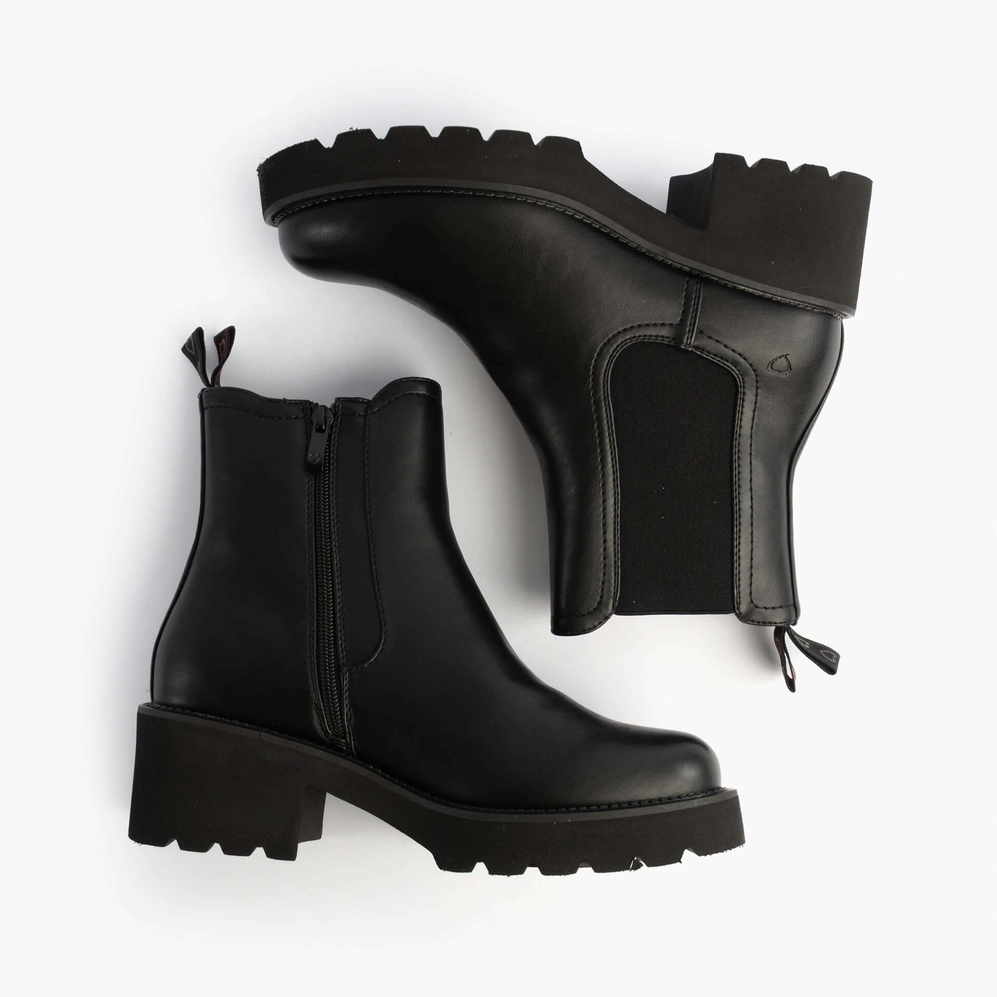 Heavenly Feet HONEYBELLE Womens Chelsea Boots Black side and top view, faux leather, ankle height, pull-on style
