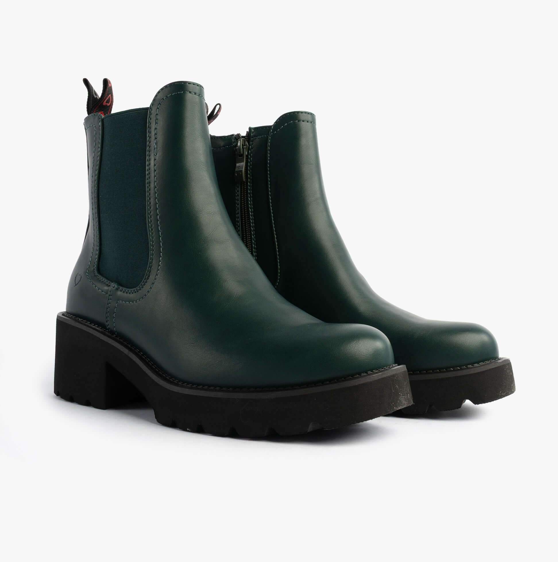 Heavenly Feet HONEYBELLE Womens Chelsea Boots evergreen side view showcasing faux leather upper and rubber sole.