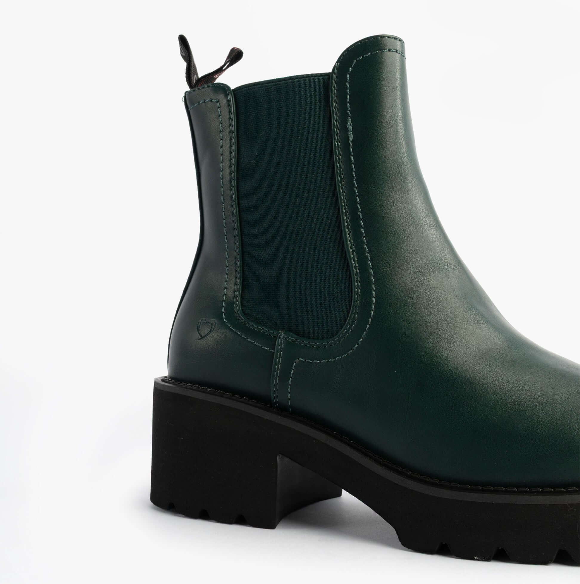 Heavenly Feet HONEYBELLE Womens Chelsea Boots evergreen side view showcasing faux leather upper and comfortable design.