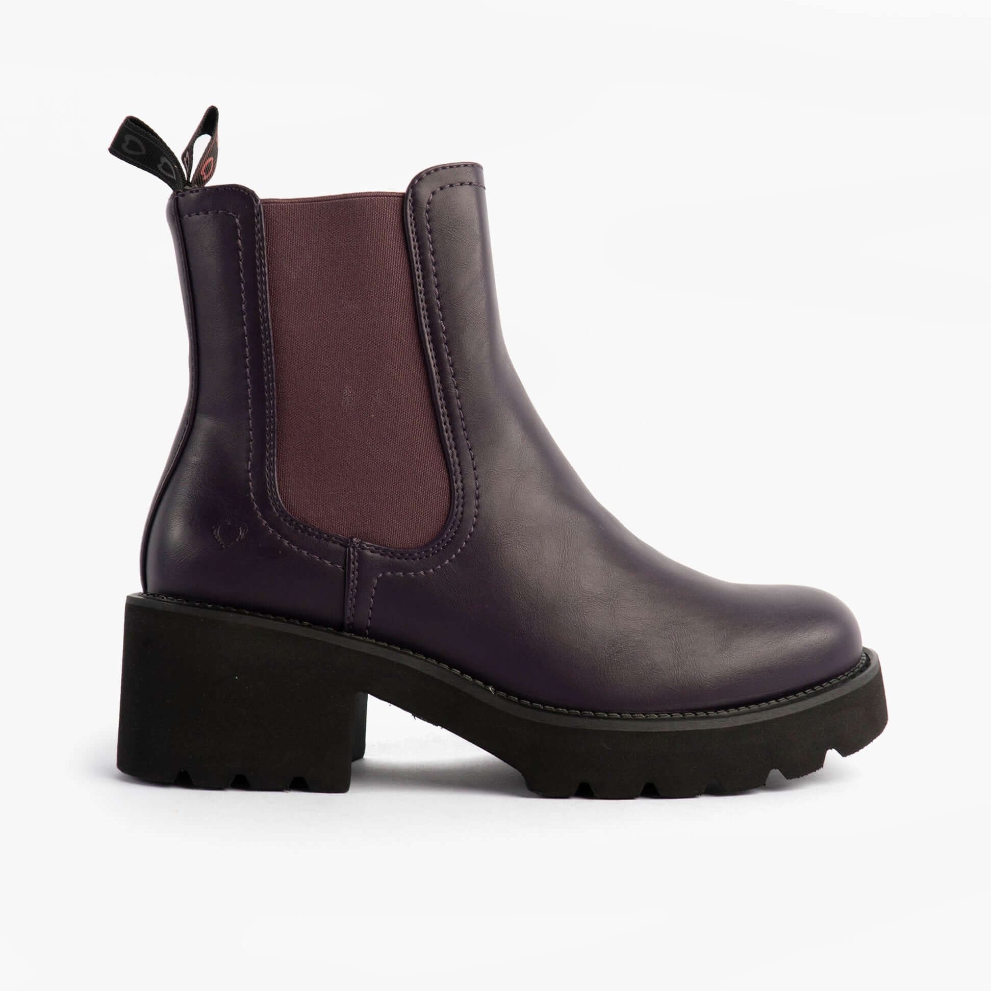 Heavenly Feet HONEYBELLE Womens Chelsea Boots Purple side view showcasing faux leather upper and rubber sole.
