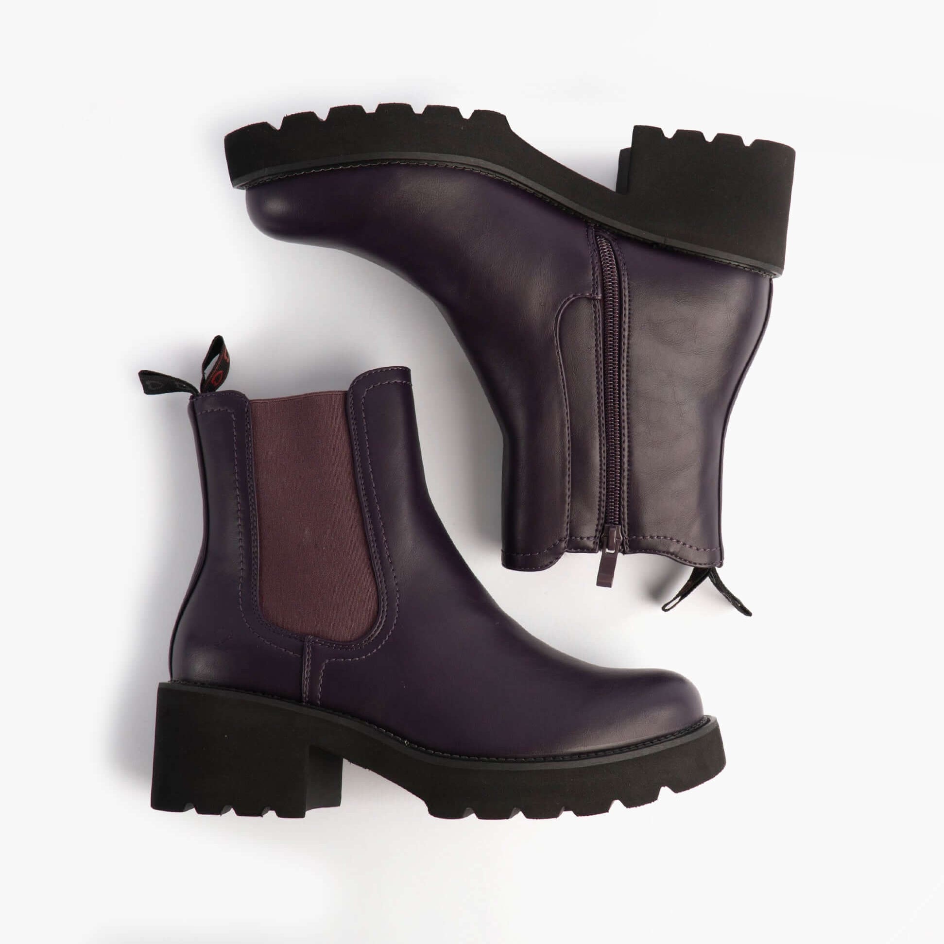 Heavenly Feet HONEYBELLE Womens Chelsea Boots Purple, side view showcasing faux leather and rubber sole.