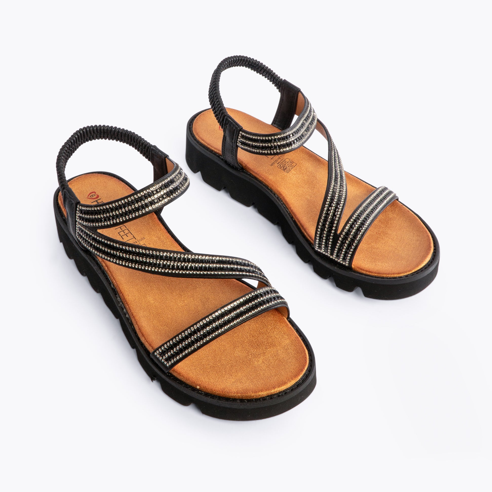 Heavenly Feet FRESCO Womens Sandals Black top view with cross strap design and comfortable sole.