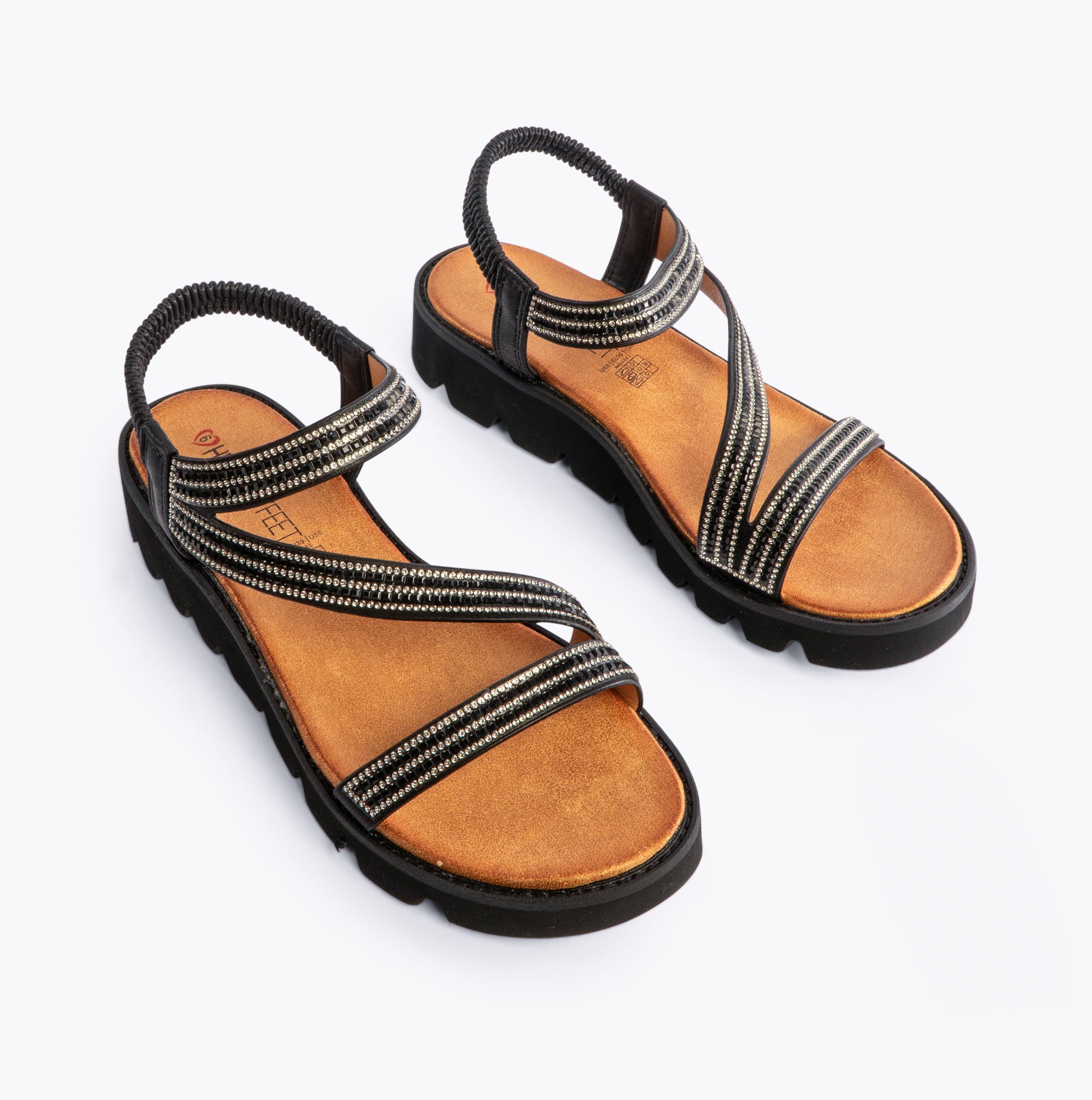 Heavenly Feet FRESCO Womens Sandals Black top view with cross strap design and comfortable sole.