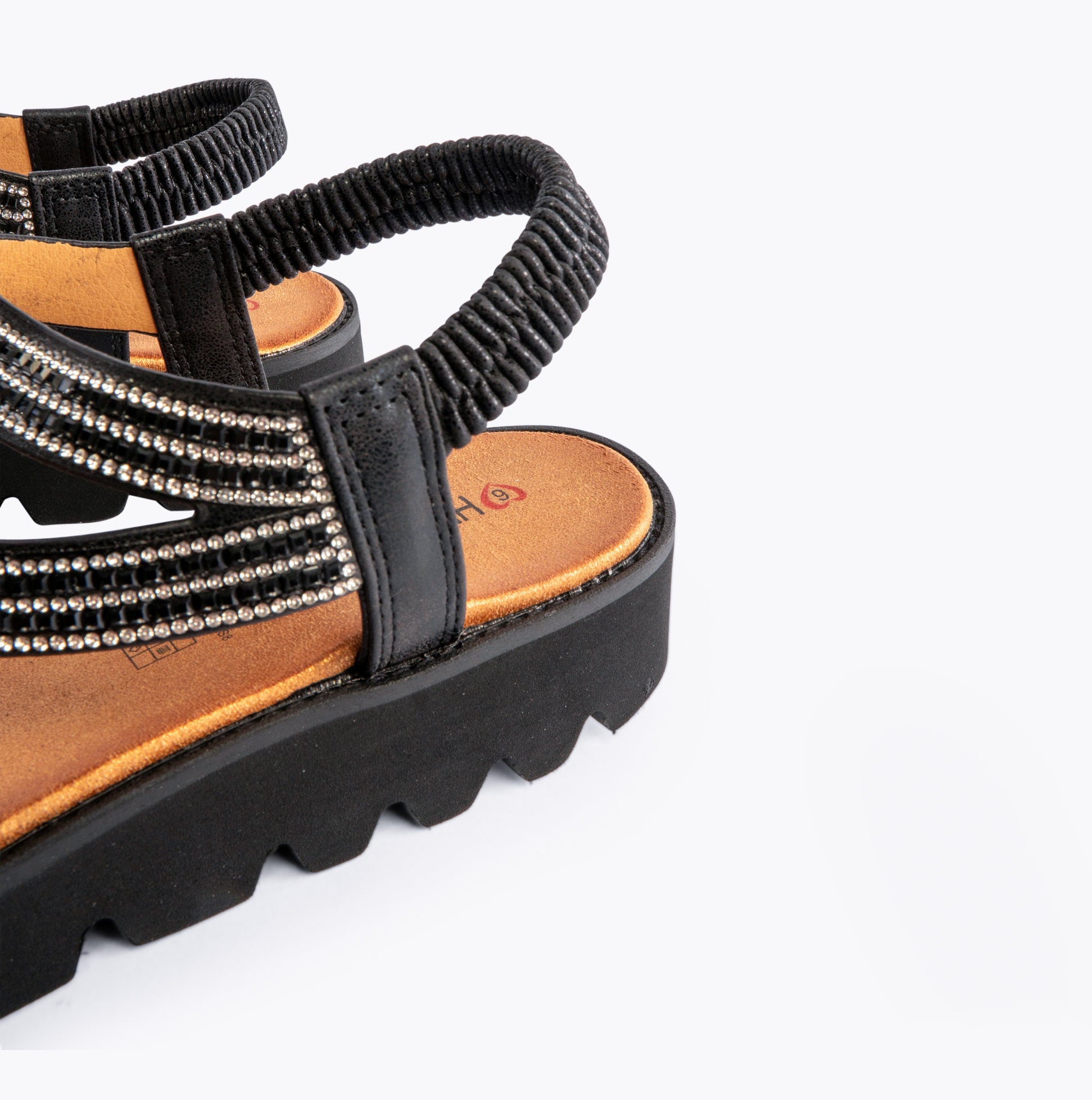 Heavenly Feet FRESCO Womens Sandals Black side view showcasing stylish design and detail.