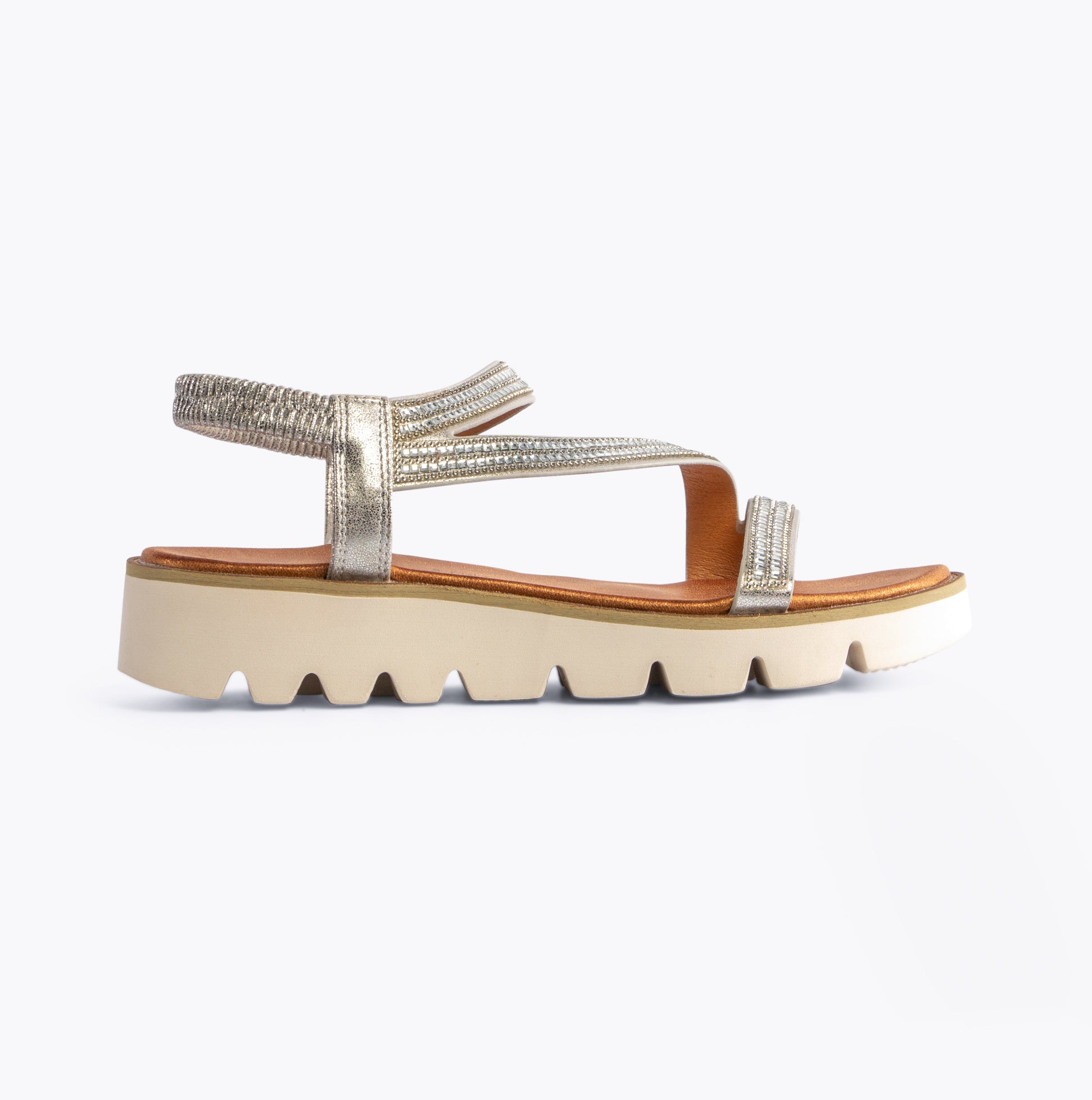 Heavenly Feet FRESCO Womens Sandals Silver side view showcasing synthetic upper and low wedge heel.