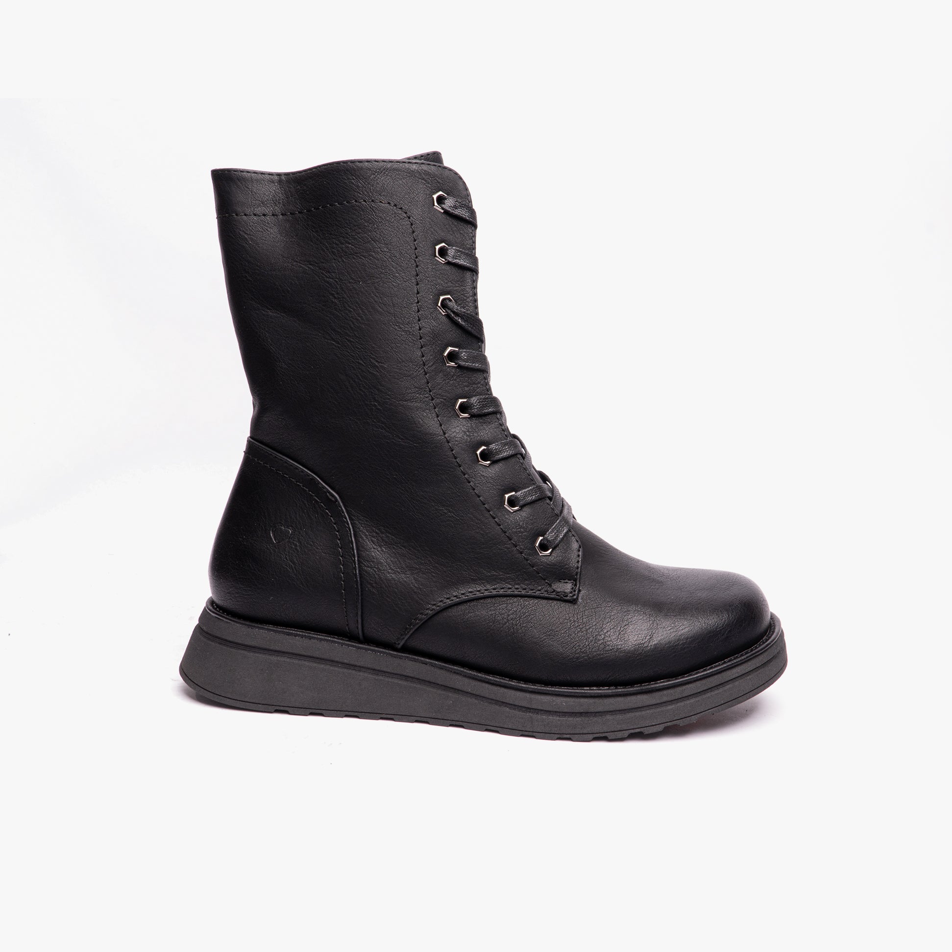 Heavenly Feet MARTINA4 Womens Ankle Boots Black side view showing lace-up design and mid-calf height.
