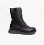 Heavenly Feet MARTINA4 Womens Ankle Boots Black side view showing lace-up design and mid-calf height.