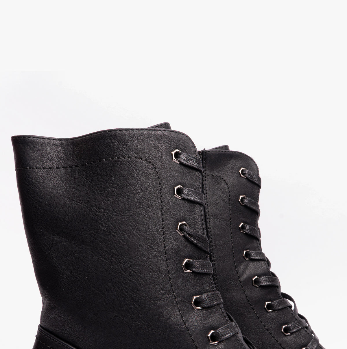 Heavenly Feet MARTINA4 Womens Ankle Boots Black detail view showcasing lace-up design and synthetic upper material.