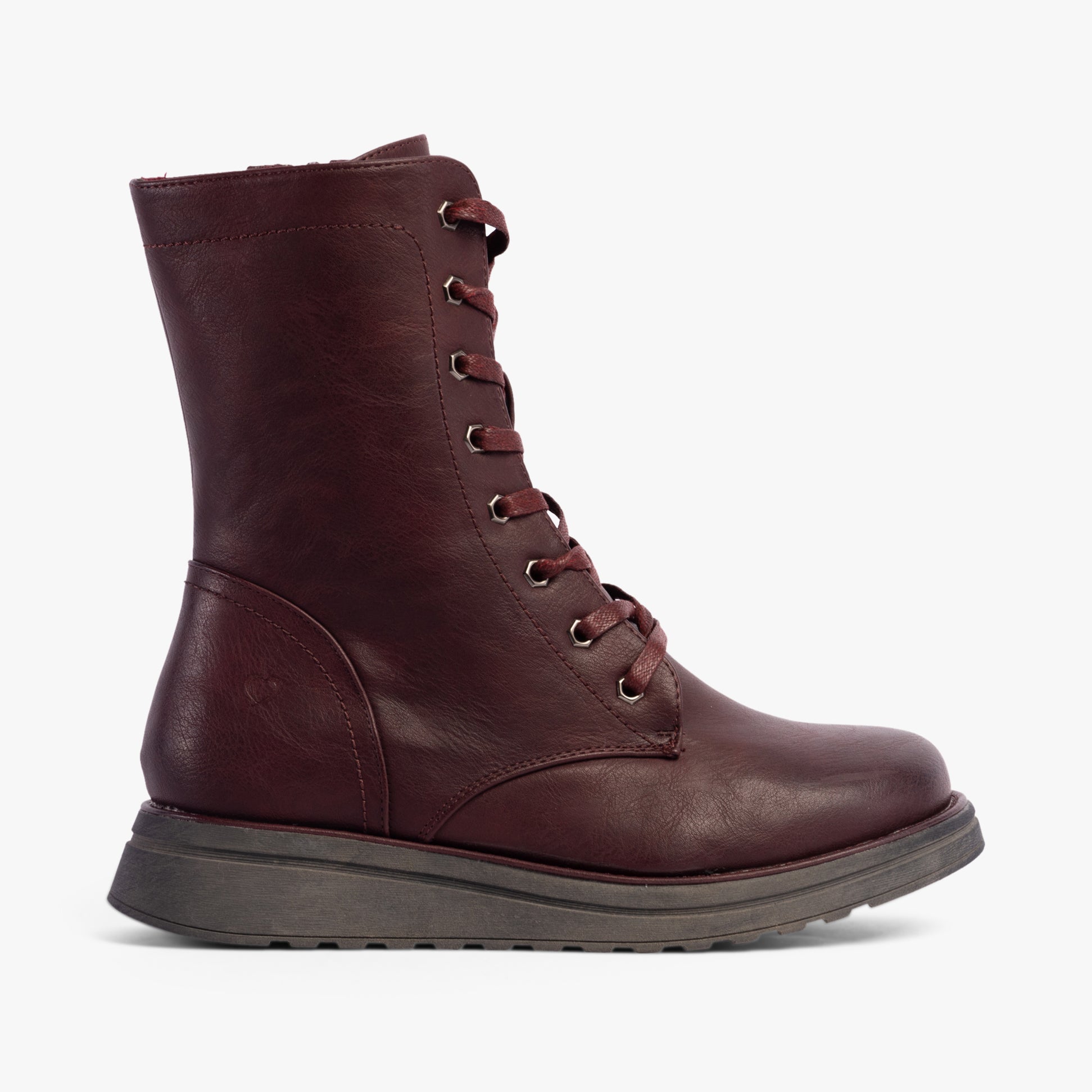 Heavenly Feet MARTINA4 Womens Ankle Boots Burgundy side view showcasing faux leather upper and rubber sole.