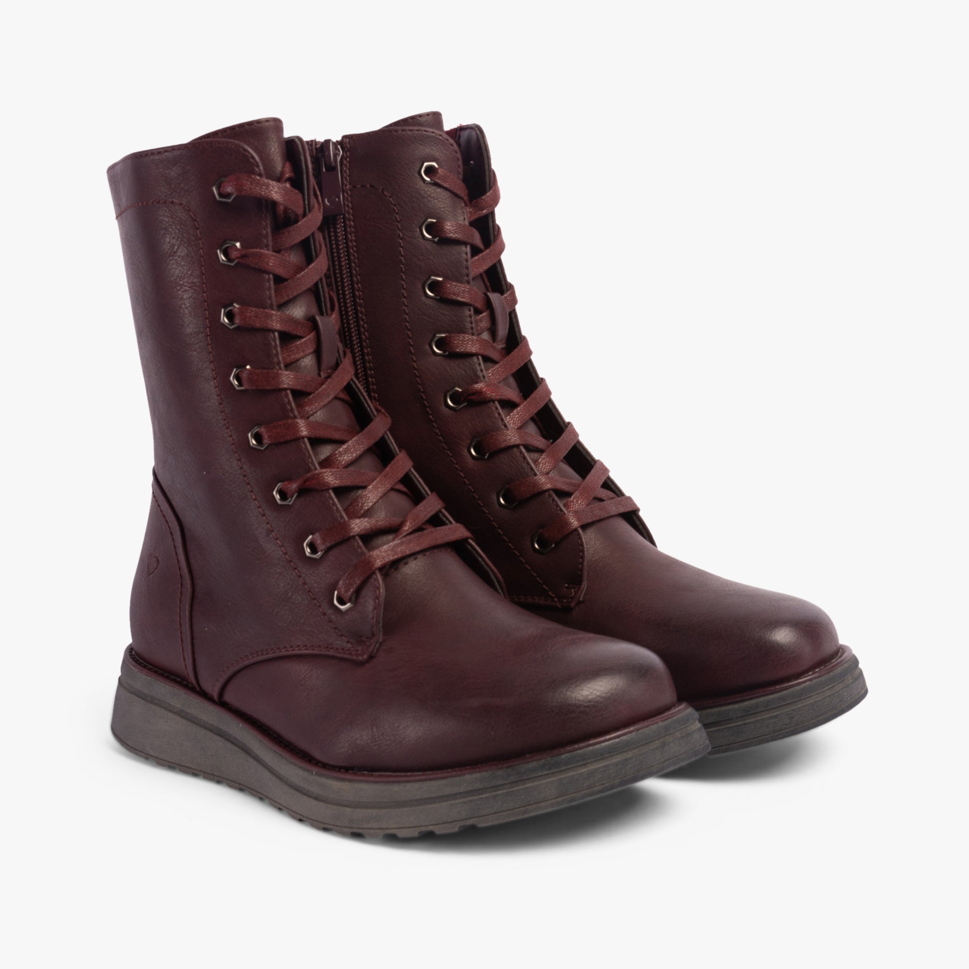 Heavenly Feet MARTINA4 Womens Ankle Boots Burgundy side view showcasing faux leather and rubber sole.