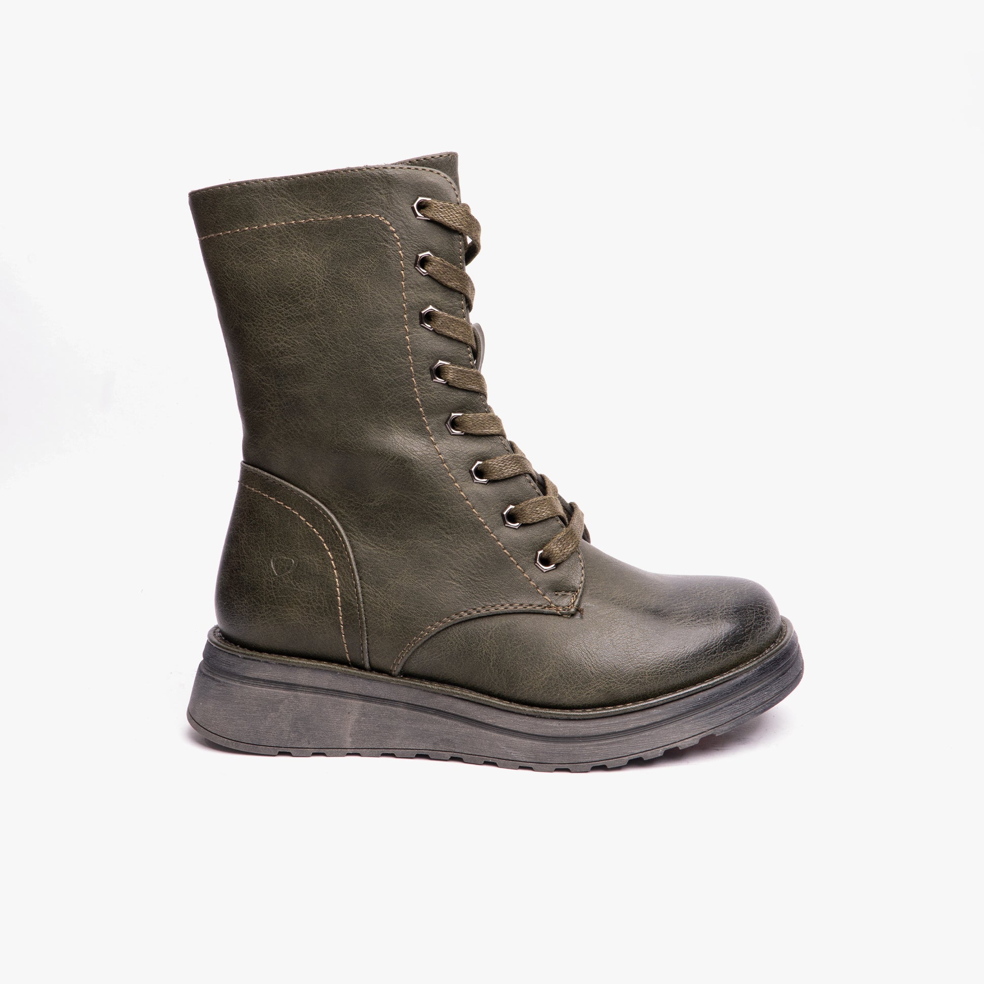 Heavenly Feet MARTINA4 Womens Ankle Boots Khaki side view showing lace-up design and wedge sole.