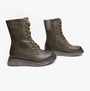 Heavenly Feet MARTINA4 Womens Ankle Boots Khaki side view with lace-up and zip closure, featuring combat boot style.