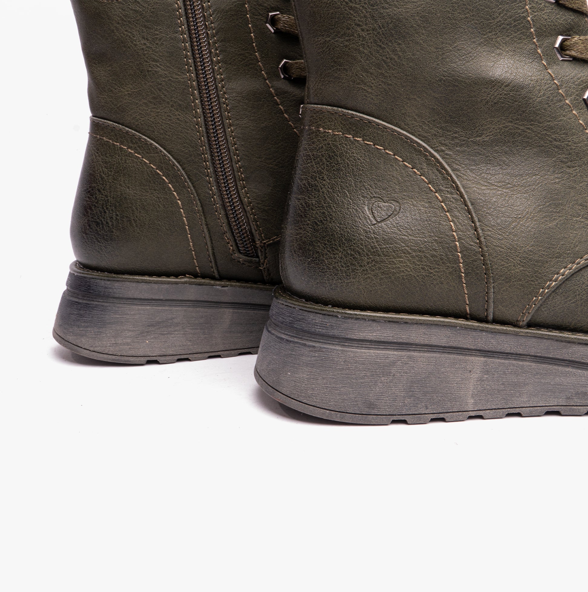 Heavenly Feet MARTINA4 Womens Ankle Boots Khaki side view showing synthetic upper and wedge heel details.