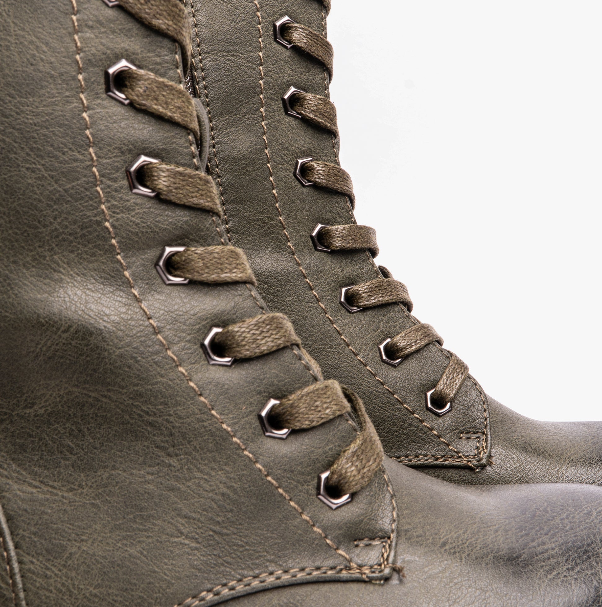 Heavenly Feet MARTINA4 Womens Ankle Boots Khaki detail view of laces and upper material.