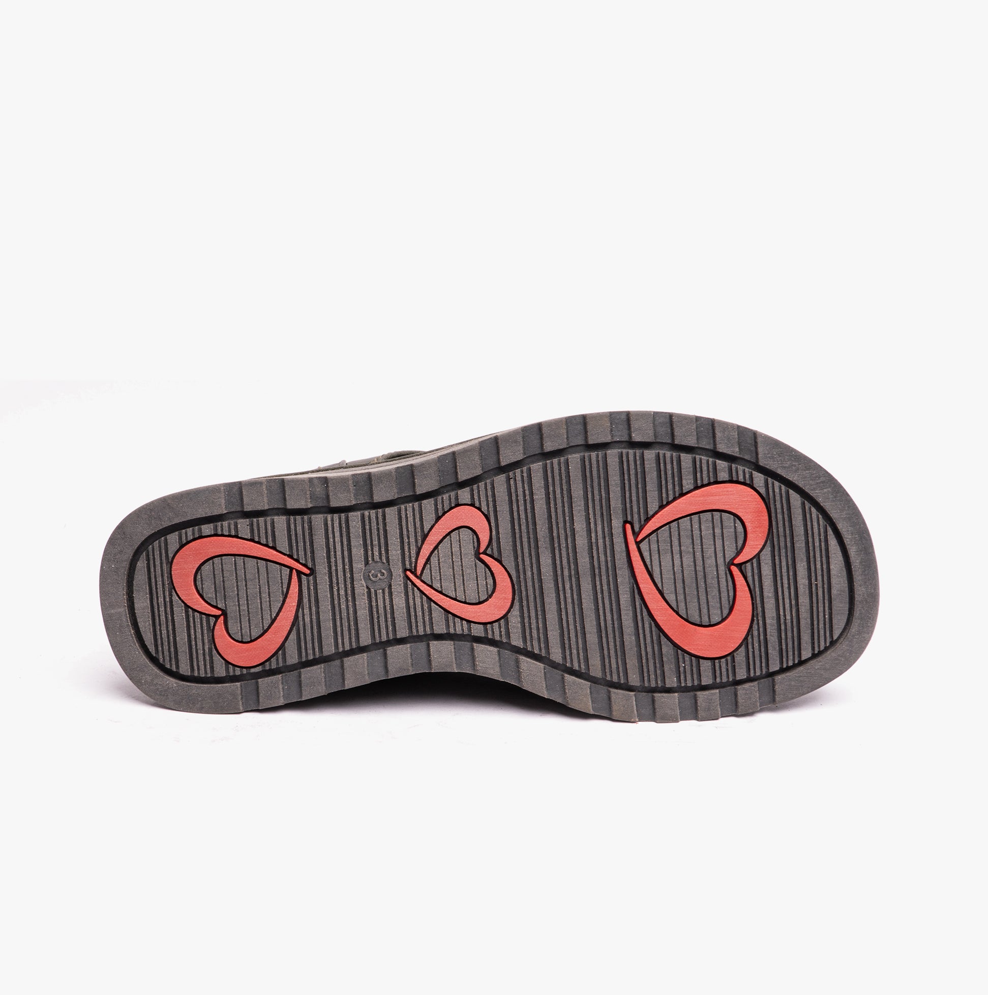 Heavenly Feet MARTINA4 Womens Ankle Boots Khaki bottom view showing unique heart design on sole.