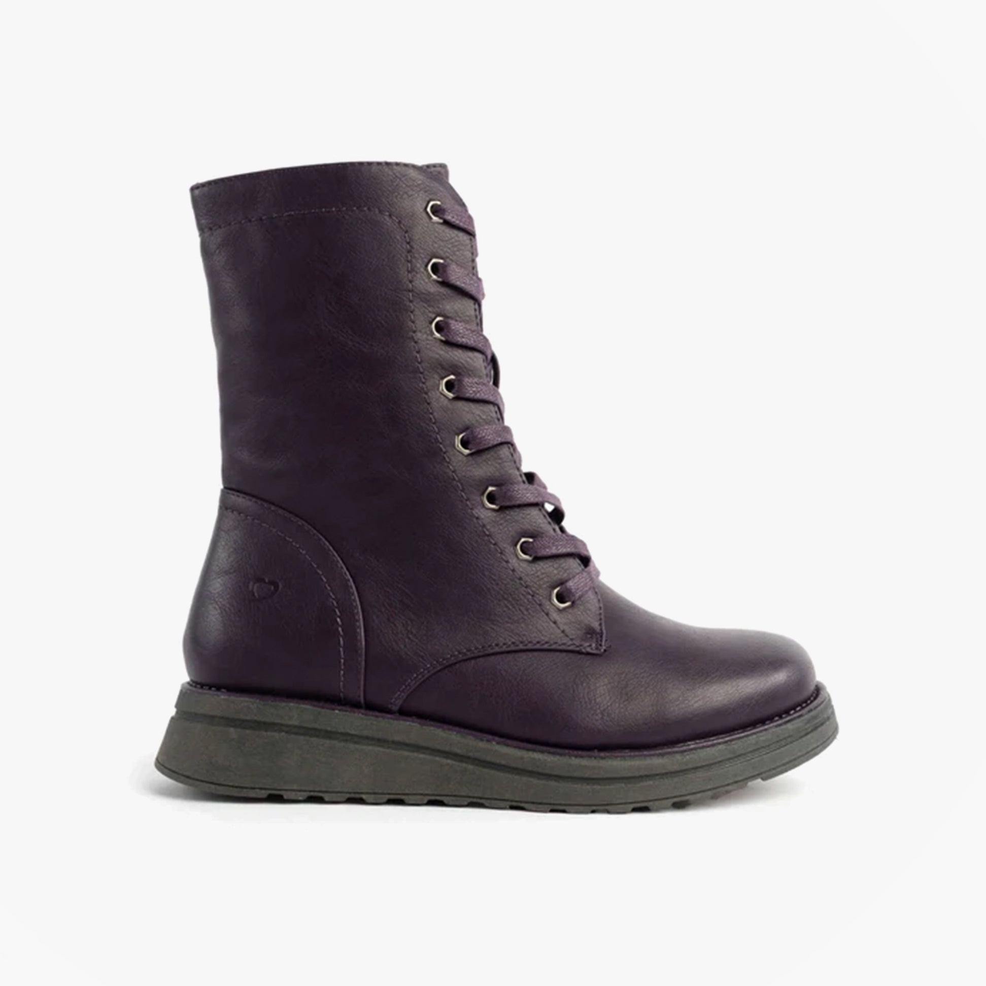 Heavenly Feet MARTINA4 Womens Ankle Boots Purple side view, faux leather combat style with lace-up closure.