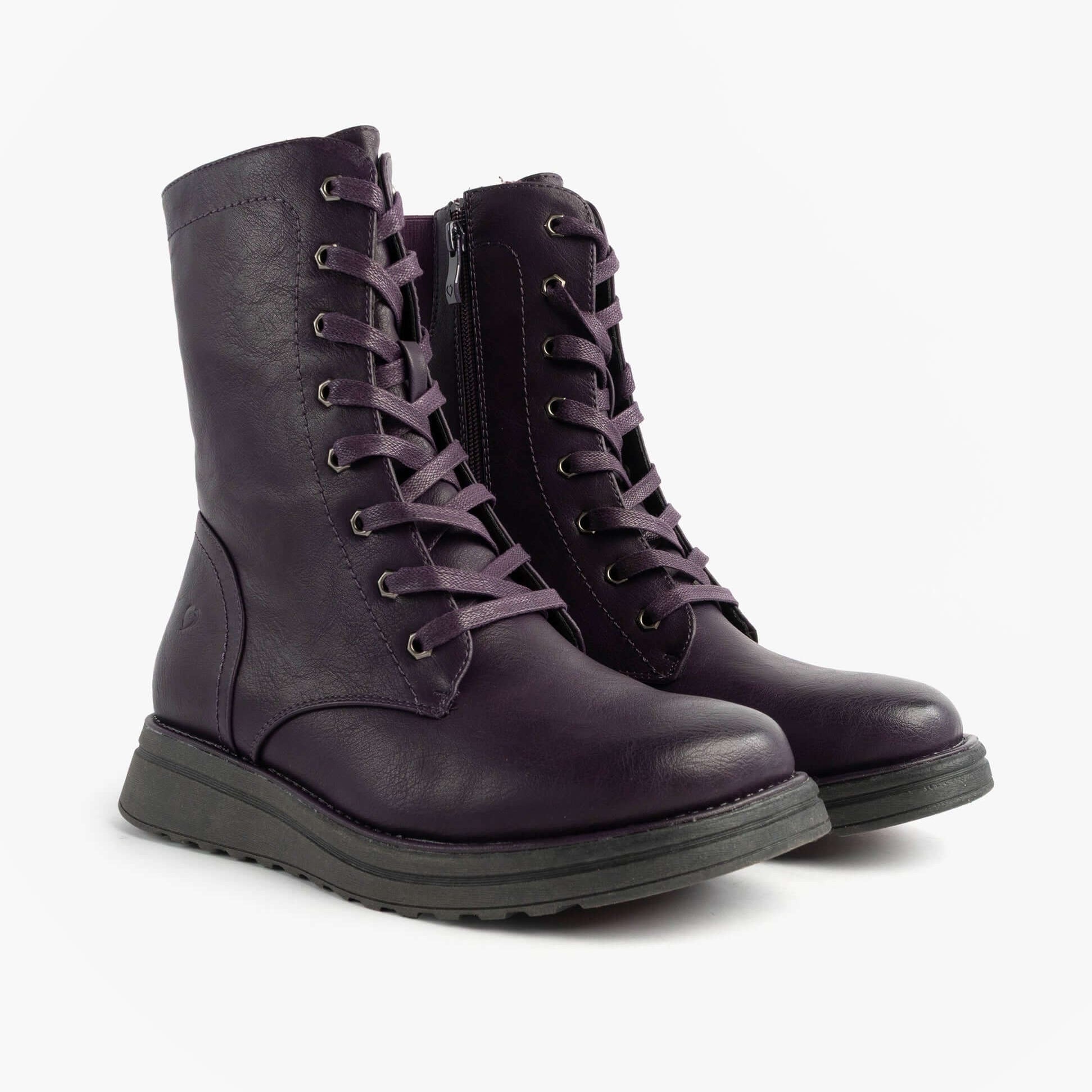 Heavenly Feet MARTINA4 Womens Ankle Boots Purple side view showing lace-up design and faux leather finish