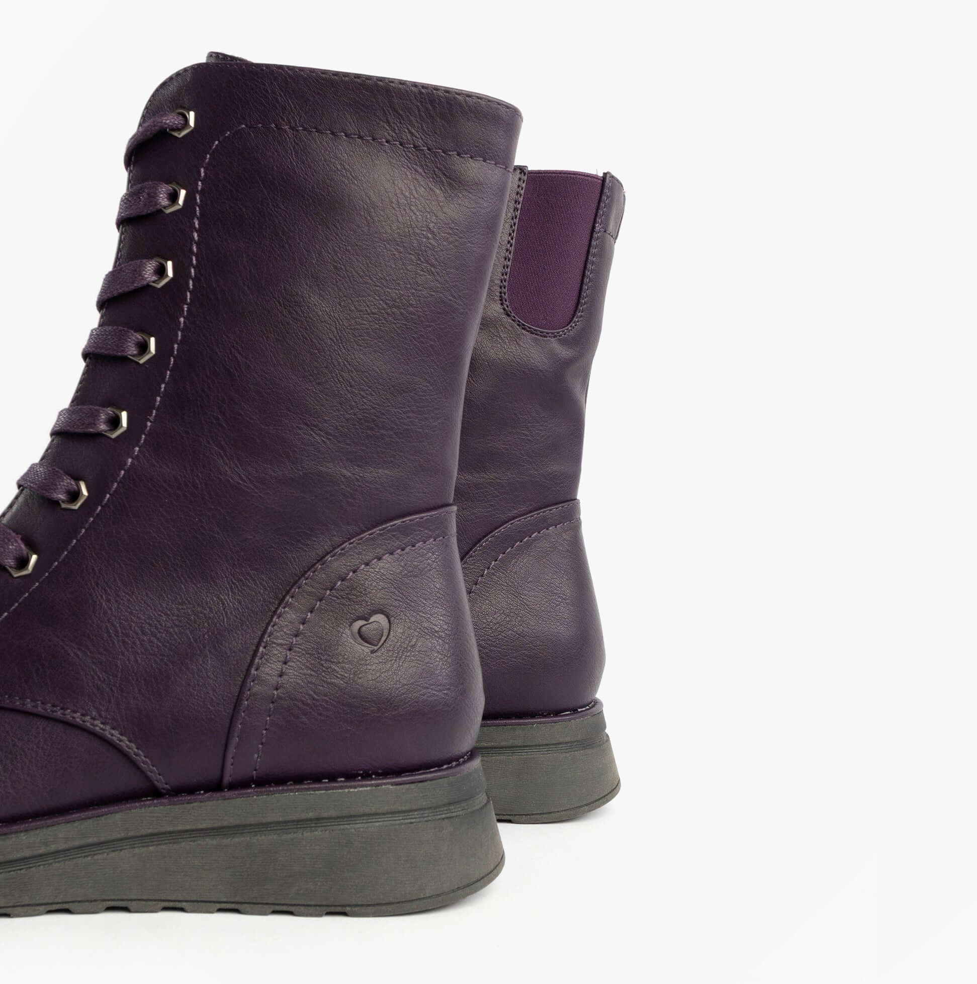 Heavenly Feet MARTINA4 Womens Ankle Boots Purple side view, showing lace-up design and faux leather upper.