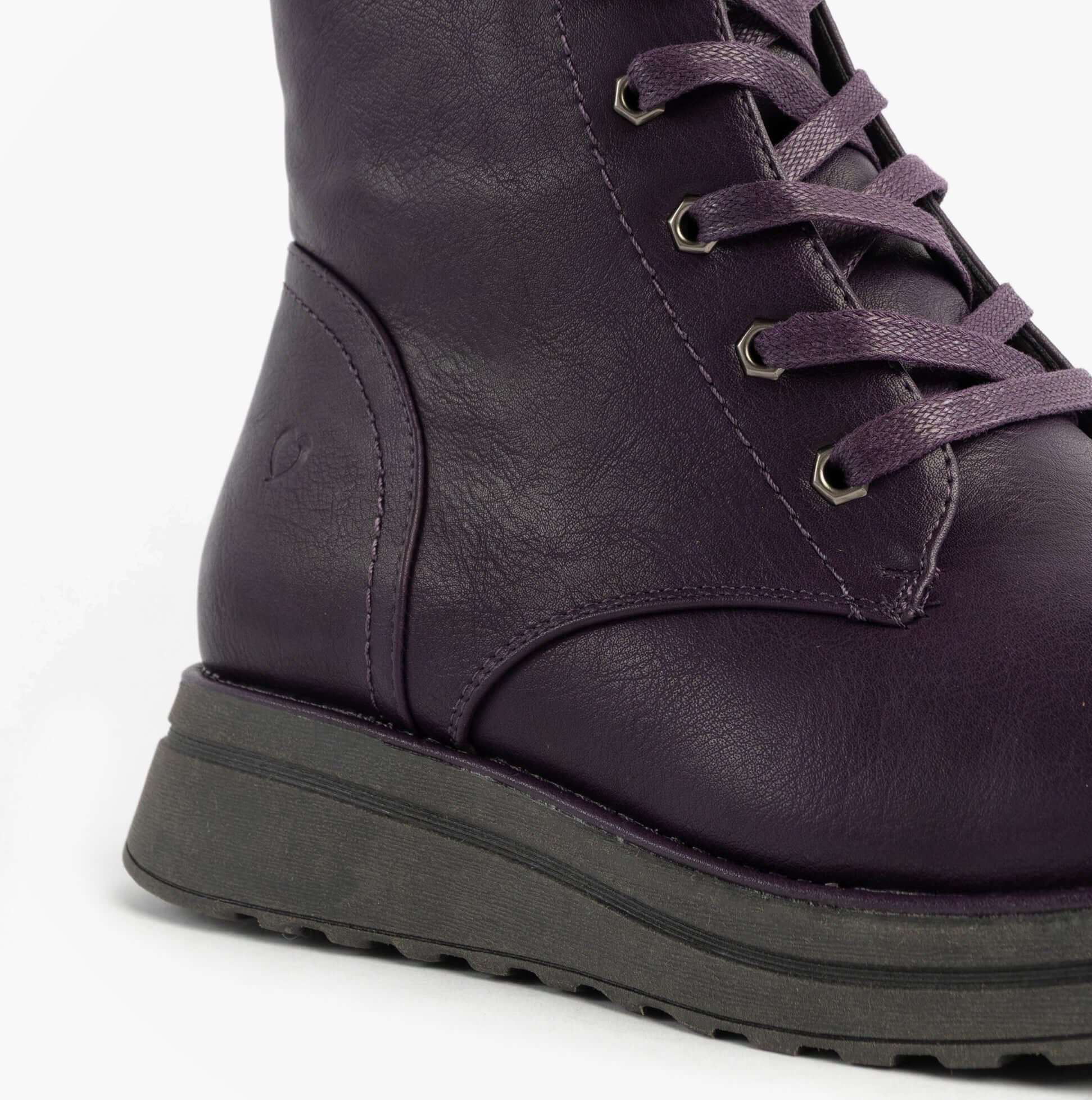Heavenly Feet MARTINA4 Womens Ankle Boots Purple side view showing lace-up detail and rubber sole.