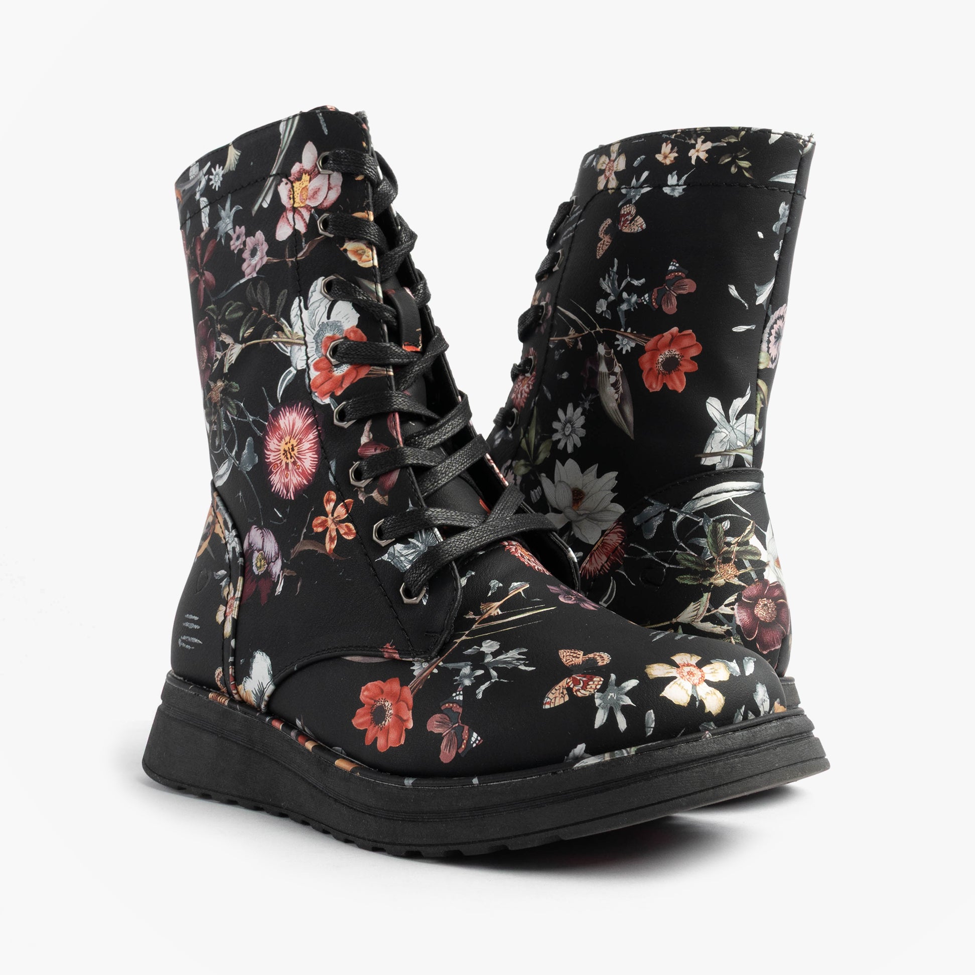 Heavenly Feet MARTINA4 PRINT FANTASY Womens Ankle Boots Black front view with floral print design.