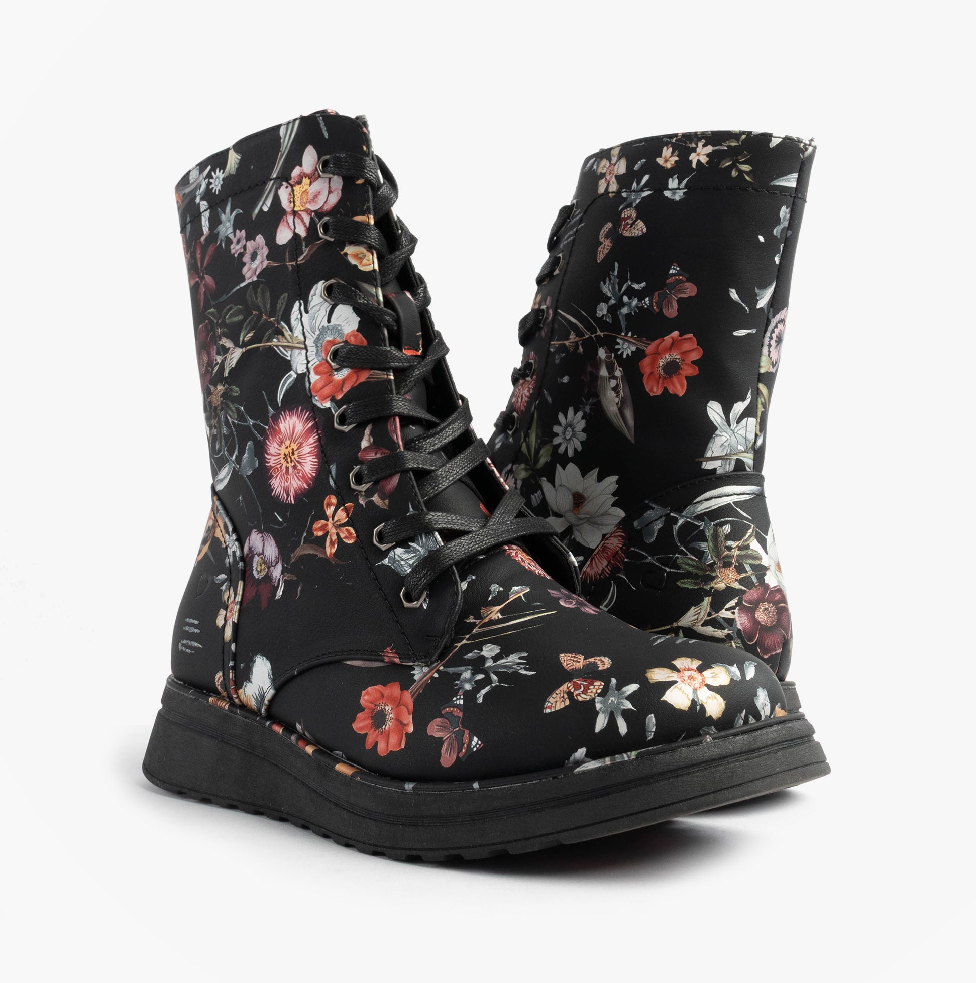 Heavenly Feet MARTINA4 PRINT FANTASY Womens Ankle Boots Black front view with floral print design.