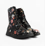 Heavenly Feet MARTINA4 PRINT FANTASY Womens Ankle Boots Black, front view showcasing floral design and lace-up style.
