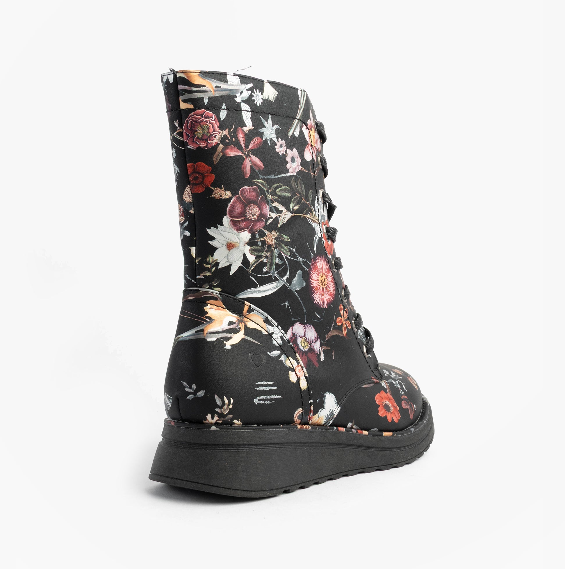 Heavenly Feet MARTINA4 PRINT FANTASY Womens Ankle Boots Black side view showcasing floral print design.