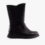 Heavenly Feet BELLA Womens Mid-Calf Boots Black side view showing faux leather upper and comfortable wedge sole.