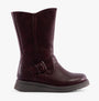 Heavenly Feet BELLA Womens Mid-Calf Boots Burgundy side view showing faux leather upper and wedge heel.
