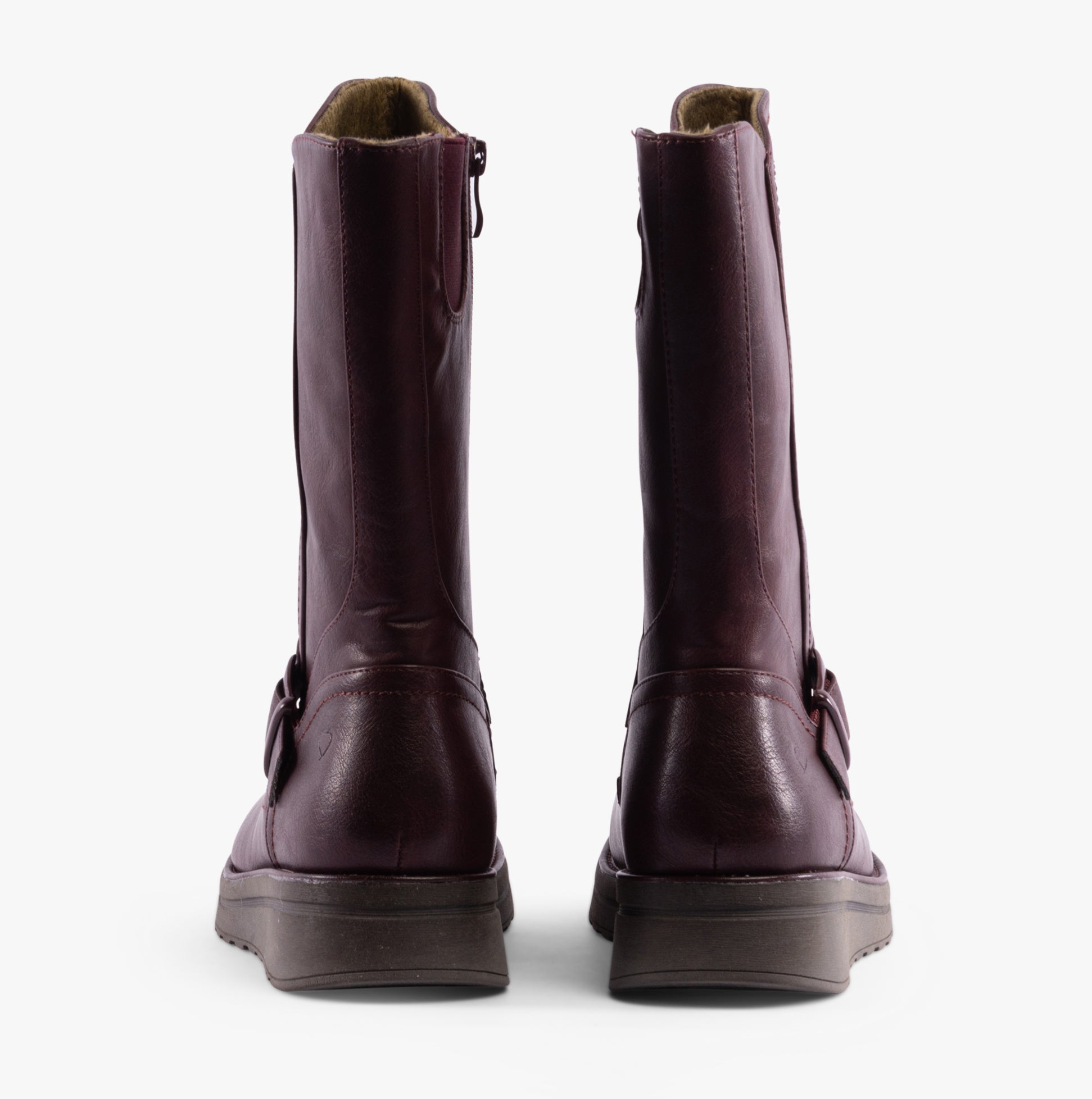 Heavenly Feet BELLA Womens Mid-Calf Boots Burgundy back view showcasing faux leather material and wedge heel.