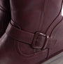 Heavenly Feet BELLA Womens Mid-Calf Boots Burgundy detail view showing buckle and faux leather finish