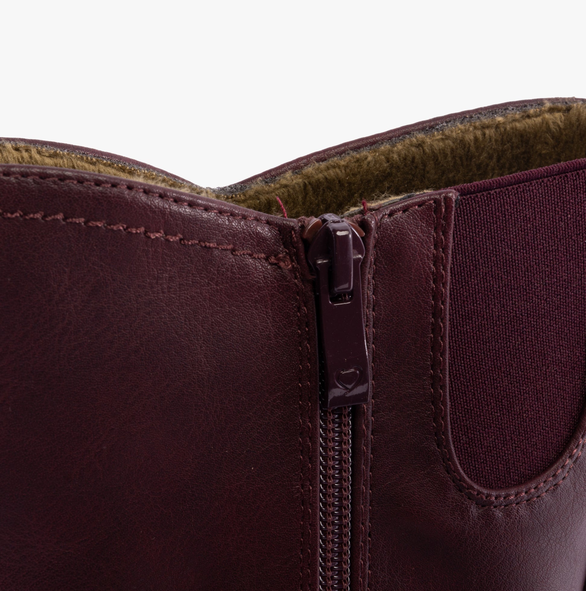 Heavenly Feet BELLA Womens Mid-Calf Boots Burgundy detail view of zipper and faux leather upper