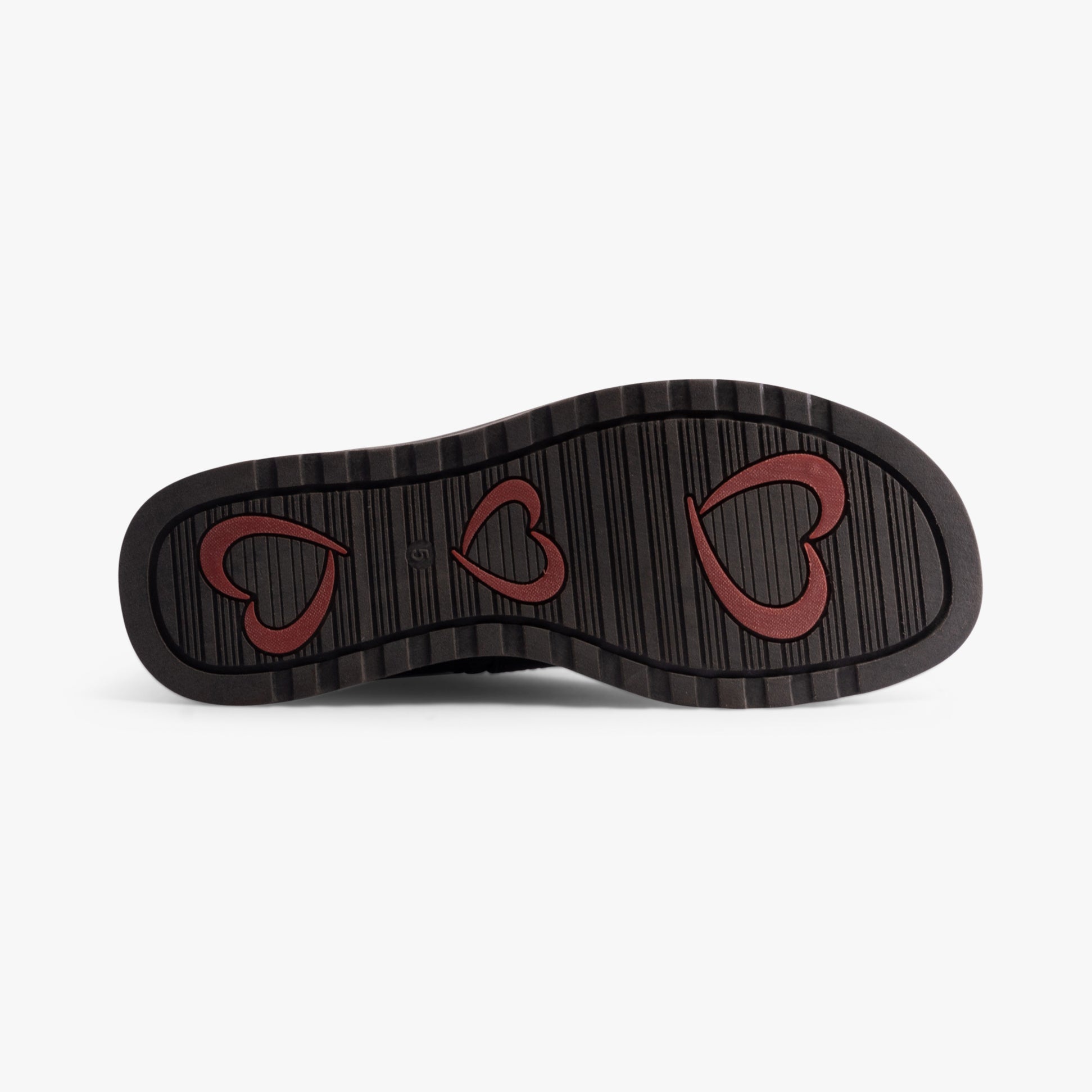 Heavenly Feet BELLA Womens Mid-Calf Boots Ocean bottom view showing heart patterns on the rubber sole.