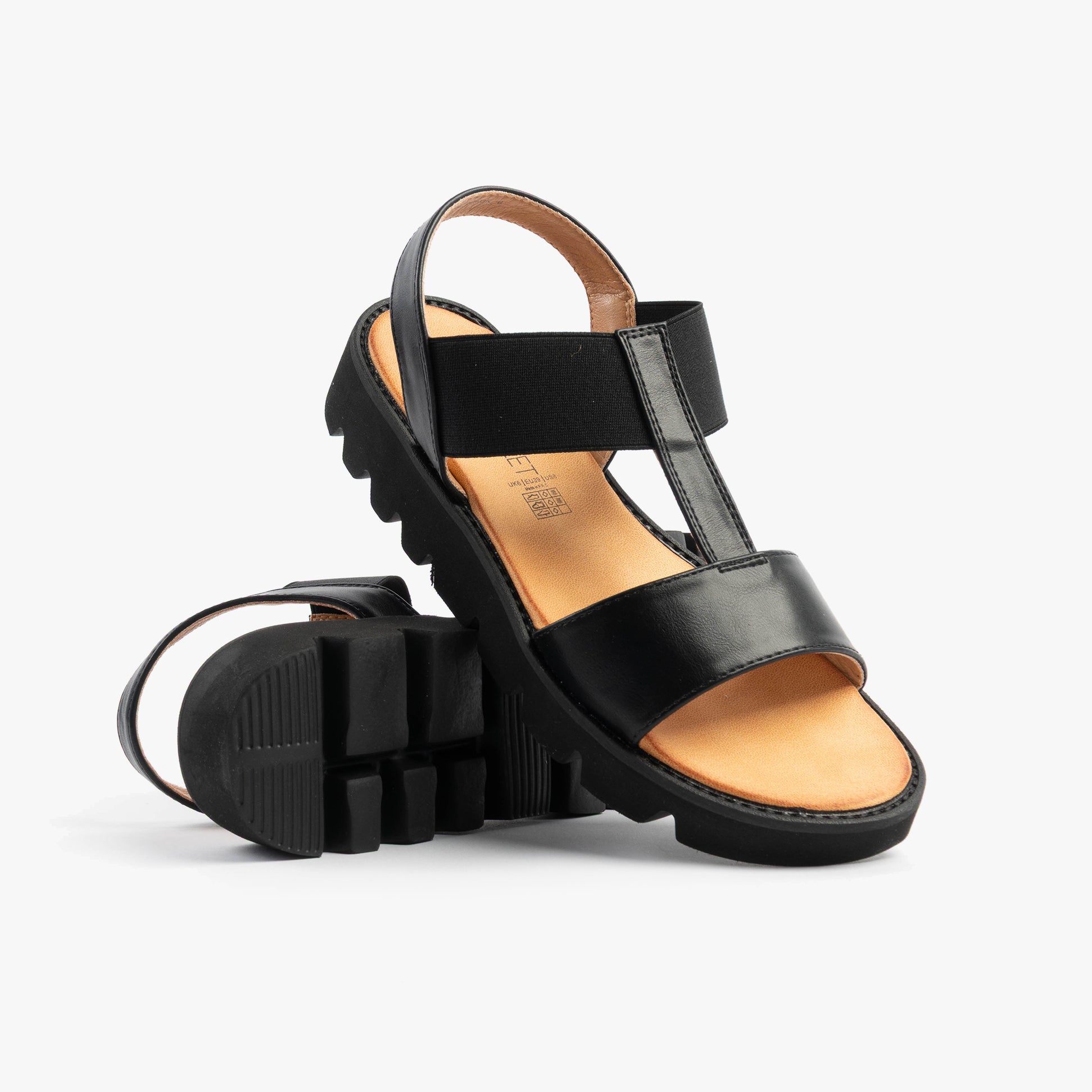 Heavenly Feet RITZ Womens Sandals Black side view showcasing synthetic upper and rubber sole.