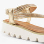Heavenly Feet FRESCO Womens Sandals Gold detail view showcasing the elegant wedge heel and sparkling strap design.