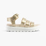 Heavenly Feet SAFFRON Womens Sandals Gold side view showing synthetic leather upper and comfortable EVA sole.