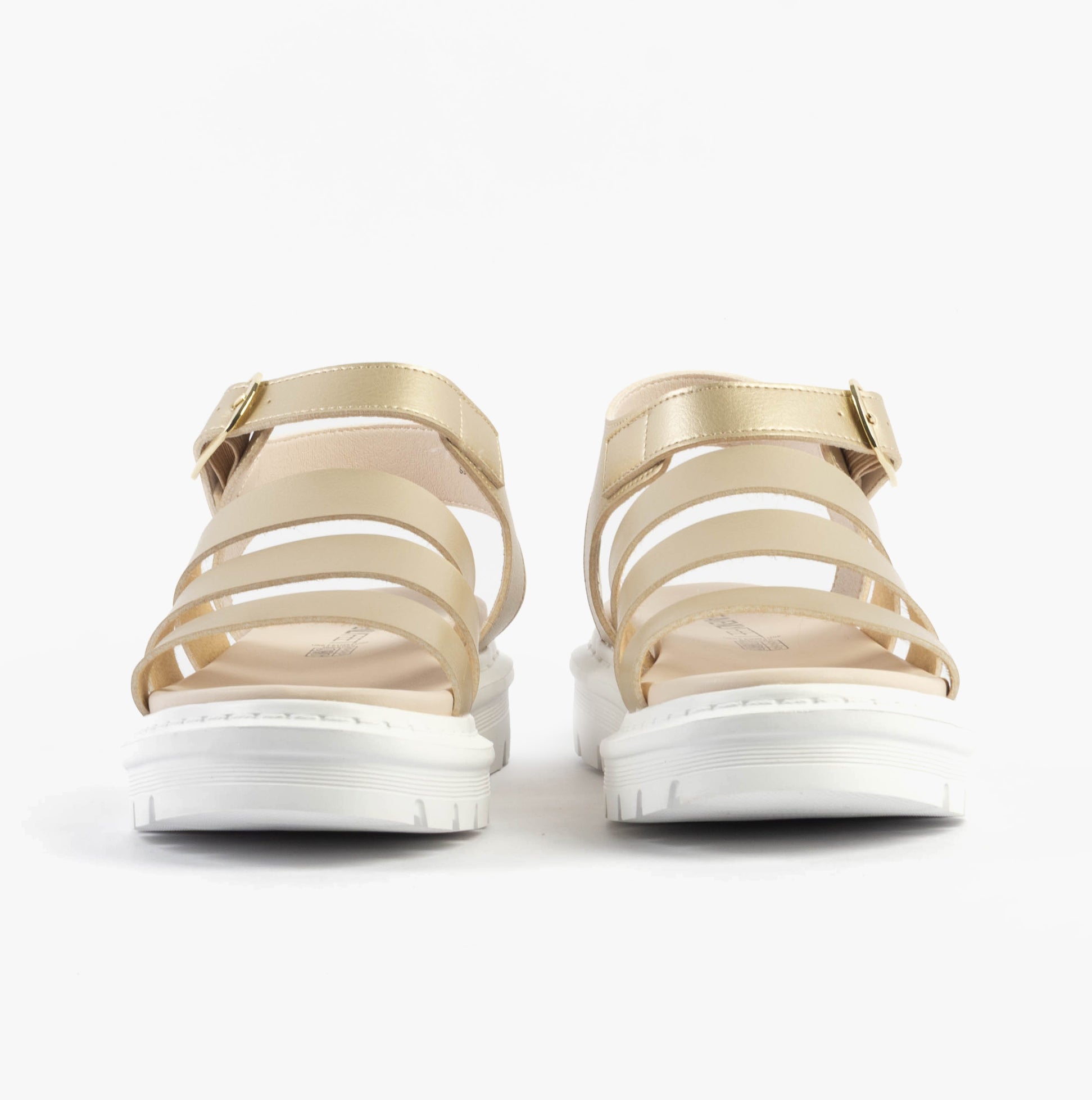 Heavenly Feet SAFFRON Womens Sandals Gold back view showing strappy design and white sole.